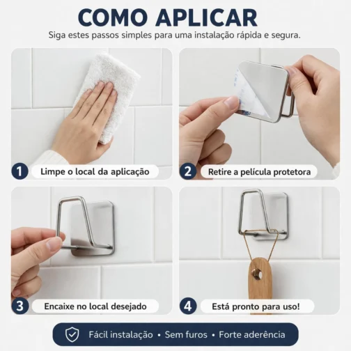 Kit 3 Suportes de Esponja em Aço Inox – Porta Esponja Adesivo para Pia Cozinha, Fixação Ultra Forte sem Furos, Inoxidável, Secagem Rápida, Organizador Multiuso Premium - Imagem 6
