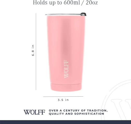 WOLFF - Copo Térmico de Aço Inox Parede Dupla Com Tampa 600ml Rosé - Para Viagem - Mantém a Bebida na Temperatura Ideal - Imagem 7