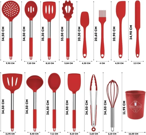 Kit 15 Utensílios De Cozinha Com Cabo De Inox e Silicone Premium (Creme) - Imagem 5
