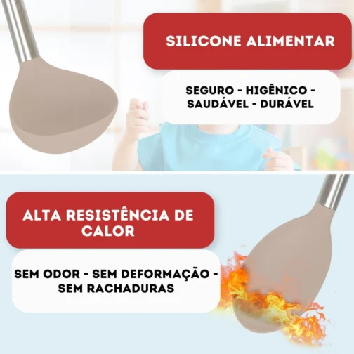 Kit 15 Utensílios De Cozinha Com Cabo De Inox e Silicone Premium (Creme) - Imagem 8