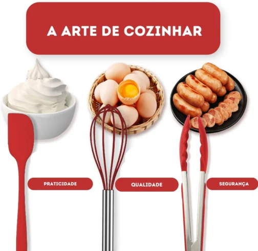 Kit 15 Utensílios De Cozinha Com Cabo De Inox e Silicone Premium (Creme) - Imagem 9