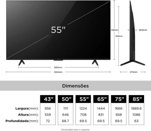 Smart TV TCL 55 Polegadas QLED 4K P7L WiFi Bluetooth Google TV HDR10+ 120 Hz VRR AIPQ 55P7L - Imagem 6
