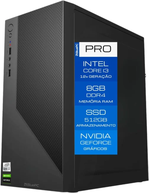 Computador BluePC PRO - Intel Core i3 12100F (12ª Geração), 8GB DDR4, SSD 512GB, Gráficos Geforce, Fonte 500W, Windows 11 Pro - Imagem 2