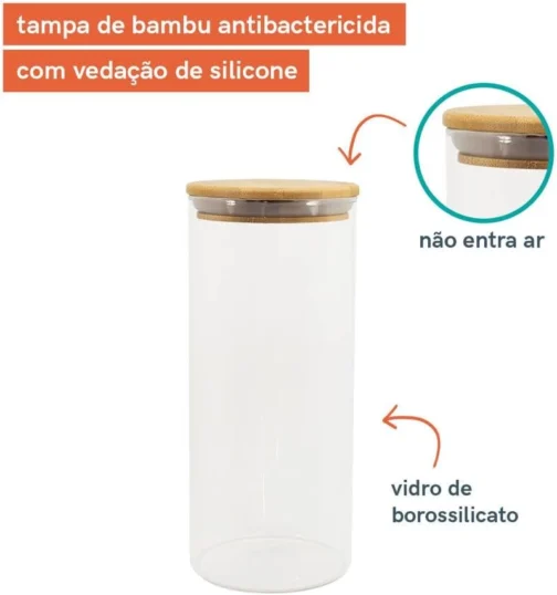 Oikos - Kit 11 Potes de Vidro Herméticos Redondos com Tampa de Bambu - Imagem 5