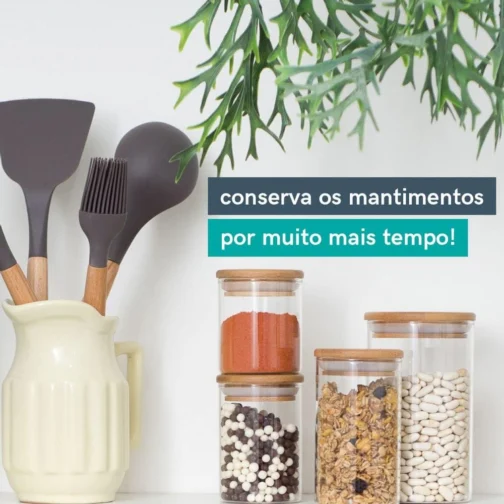 Oikos - Kit 11 Potes de Vidro Herméticos Redondos com Tampa de Bambu - Imagem 8