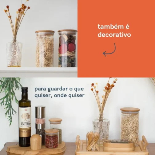 Oikos - Kit 11 Potes de Vidro Herméticos Redondos com Tampa de Bambu - Imagem 9