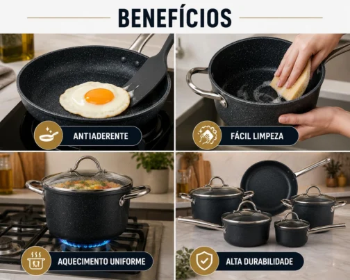 Jogo De Panelas 5 Peças Antiaderente Premium Granito Revestimento Triplo Indução Com Tampa De Vidro Frigideira Caçarolas Fogão Gás Elétrico Vitrocerâmico Preto - Imagem 7