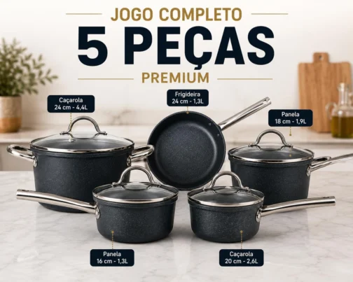 Jogo De Panelas 5 Peças Antiaderente Premium Granito Revestimento Triplo Indução Com Tampa De Vidro Frigideira Caçarolas Fogão Gás Elétrico Vitrocerâmico Preto - Imagem 8
