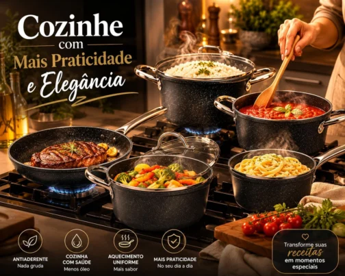Jogo De Panelas 5 Peças Antiaderente Premium Granito Revestimento Triplo Indução Com Tampa De Vidro Frigideira Caçarolas Fogão Gás Elétrico Vitrocerâmico Preto - Imagem 9