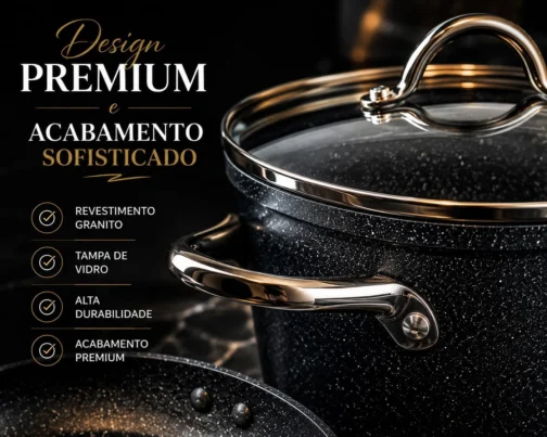 Jogo De Panelas 5 Peças Antiaderente Premium Granito Revestimento Triplo Indução Com Tampa De Vidro Frigideira Caçarolas Fogão Gás Elétrico Vitrocerâmico Preto - Imagem 10