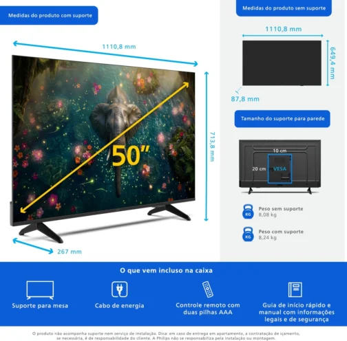 Smart TV Philips 50" 4K QLED 50PQG7811/78 Comando de Voz Bluetooth - Imagem 9