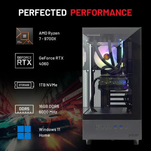 Skytech Azure Gaming PC Desktop, Ryzen 7 9700X 3,8 GHz (5.5GHz Turbo Boost), NVIDIA RTX 4060 8GB GDDR6, 1TB SSD, 16GB DDR5 RAM 6000, 650W Gold PSU, 360mm ARGB AIO, Wi-Fi, Win 11 Home - Imagem 6