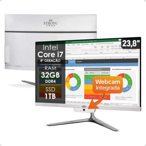 Computador All In One AM Intel Core i7-8650U 32GB RAM DDR4 1TB SSD Tela 23,8" Full HD Wi-Fi Bluetooth L2F - Imagem 2