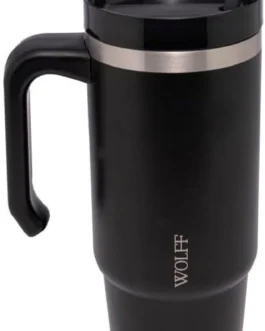 WOLFF – Caneca Térmica Parede Dupla SlimTerm com Base Ergonômica e Canudo Preta 890ml