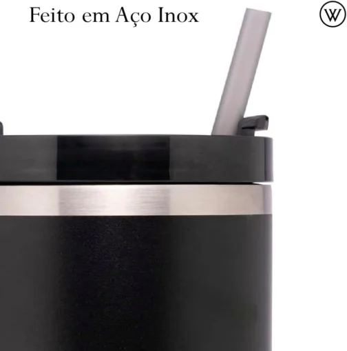 WOLFF - Caneca Térmica Parede Dupla SlimTerm com Base Ergonômica e Canudo Preta 890ml - Imagem 4