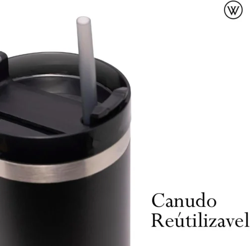WOLFF - Caneca Térmica Parede Dupla SlimTerm com Base Ergonômica e Canudo Preta 890ml - Imagem 6