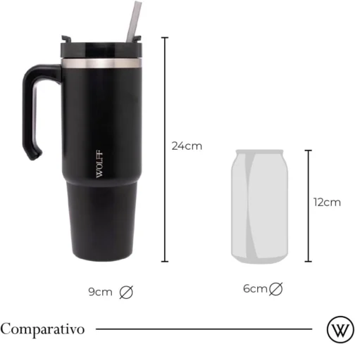 WOLFF - Caneca Térmica Parede Dupla SlimTerm com Base Ergonômica e Canudo Preta 890ml - Imagem 7