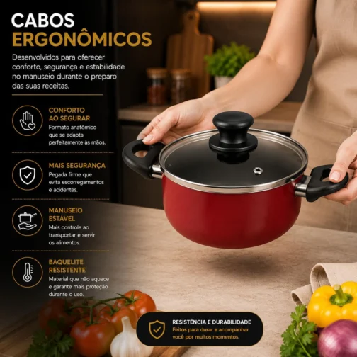 Kit Panelas Antiaderentes 5 Peças com Tampas de Vidro + Kit de Utensílios de Nylon – Revestimento Antiaderente, Cabos Ergonômicos, Cozinha Moderna, Fácil Limpeza (Cereja) - Imagem 7