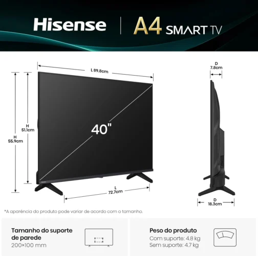 Hisense Smart TV FHD 40" Polegadas 40A4NV - Imagem 5