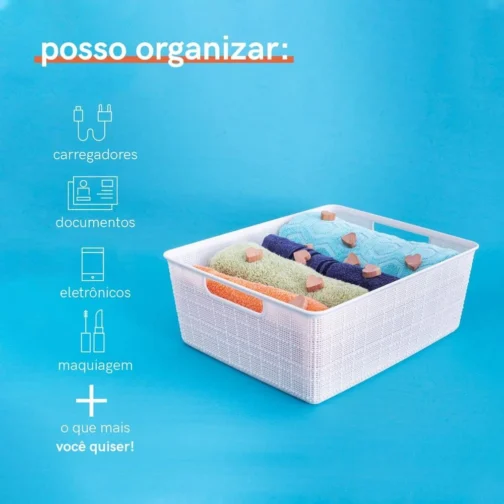 Oikos - Caixa Organizadora 4L com Tampa de Bambu Branca - Imagem 5