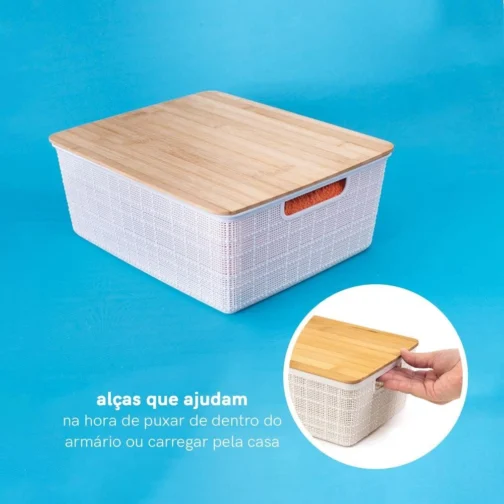 Oikos - Caixa Organizadora 4L com Tampa de Bambu Branca - Imagem 6