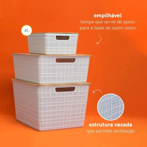 Oikos - Caixa Organizadora 4L com Tampa de Bambu Branca - Imagem 7