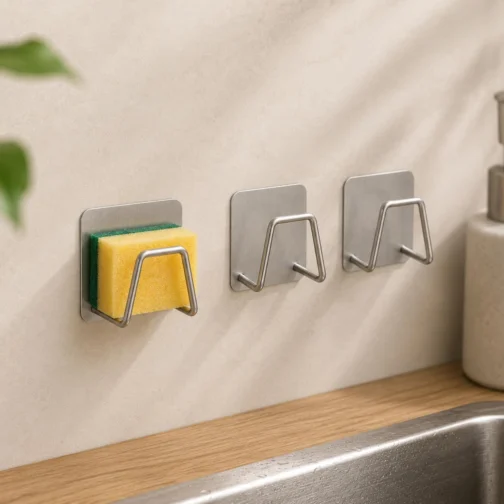 Kit com 3 Suportes para Esponja e Sabonete em Aço Inoxidável, Gancho Adesivo para Pia de Cozinha, Organização Prática e Resistente à Umidade – Qualidade Premium LNMAX® - Imagem 2