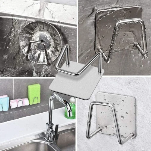 Kit com 3 Suportes para Esponja e Sabonete em Aço Inoxidável, Gancho Adesivo para Pia de Cozinha, Organização Prática e Resistente à Umidade – Qualidade Premium LNMAX® - Imagem 4