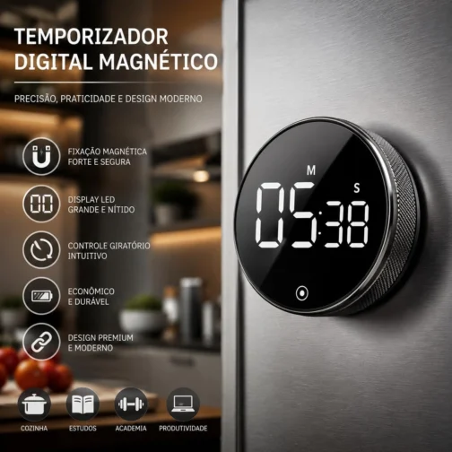 Temporizador Digital para Cozinha com Ímã Magnético, Cronômetro Moderno de Fácil Uso, Ideal para Receitas, Estudos, Treinos e Controle de Tempo – Qualidade Premium LNMAX® - Imagem 3