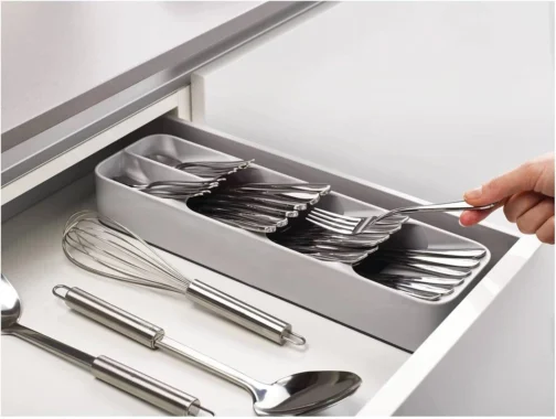 Bandeja Organizadora de Cozinha 5 Divisórias para Talheres de Prata - Organizador de Gaveta com Prateleira de Armazenamento - Imagem 4