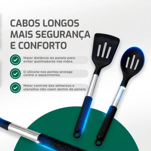 LUMAI Kit Utensílios de Cozinha Inox e Silicone 8 Peças com Suporte - Preto - Imagem 6