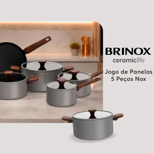 Conjunto de Panelas Brinox Ceramic Life Nox 5 Peças Cinza - Imagem 3