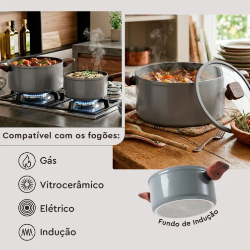 Conjunto de Panelas Brinox Ceramic Life Nox 5 Peças Cinza - Imagem 4