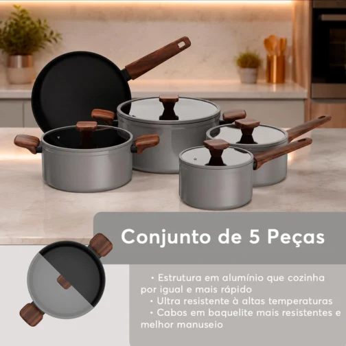 Conjunto de Panelas Brinox Ceramic Life Nox 5 Peças Cinza - Imagem 6
