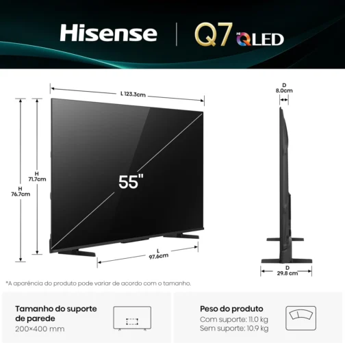Hisense Smart TV UHD 4K HI-QLED 55" Polegadas 55Q7QG - Imagem 5