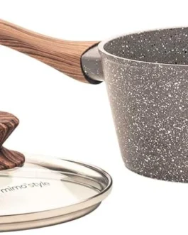 Mimo Style Panela Grafito Cook 16cm/1,3L – Estrutura em Alumínio, Revestimento Cerâmico. Tampa de Vidro Temperado. Alças e Cabos Soft-Touch. Fogão a Gás, Elétrico, Vitrocerâmico e Sistema de Indução