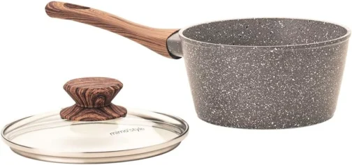 Mimo Style Panela Grafito Cook 16cm/1,3L - Estrutura em Alumínio, Revestimento Cerâmico. Tampa de Vidro Temperado. Alças e Cabos Soft-Touch. Fogão a Gás, Elétrico, Vitrocerâmico e Sistema de Indução - Imagem 2