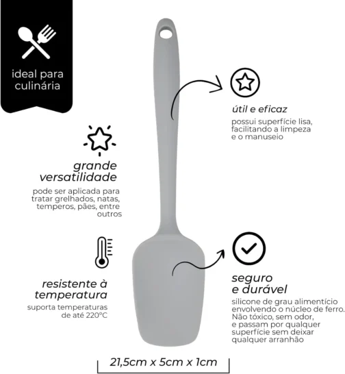 Mimo Style Utensílios Espátula de Silicone, Cinza, 21.5 x 5 cm - Imagem 3