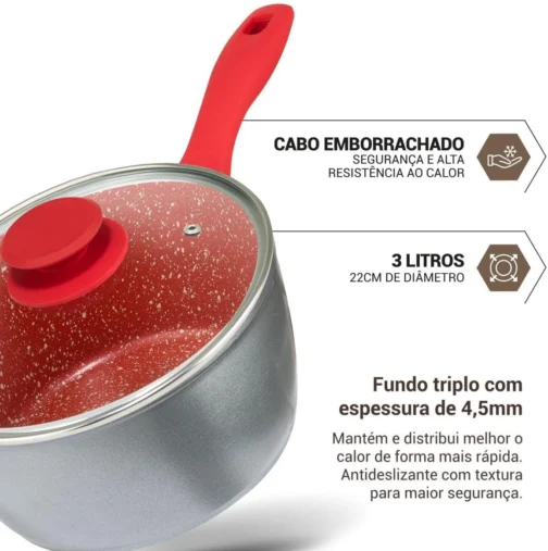 Philco Panela PPN22A Redstone com Tampa de Vidro 3L Antiaderente Cinza com Vermelho - Imagem 17