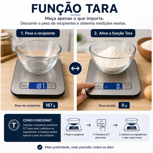 Balança Digital de Cozinha em Inox 10kg com Precisão de 1g | Acompanha Pilhas | Função Tara, Display LCD, Base Antiderrapante, Portátil e Fácil de Limpar - Imagem 5
