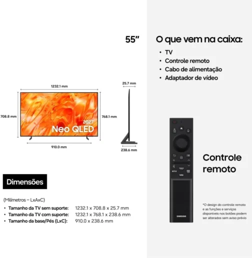 Samsung Vision AI TV 55" Neo QLED 4K QN70H 26/2027, Mini LED - Imagem 7