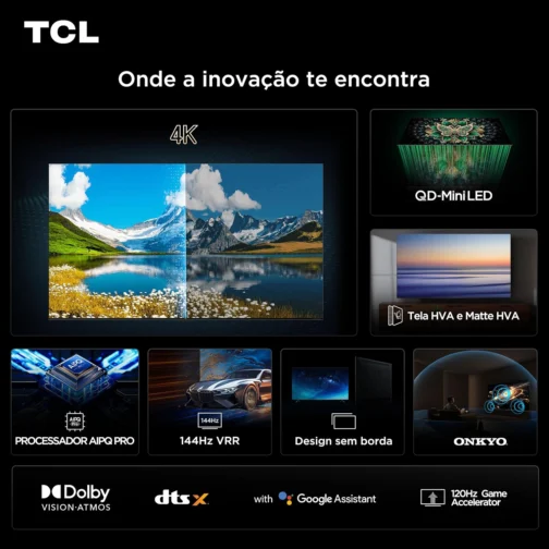 Smart TV TCL 55 Polegadas QD-Mini LED 4K C6K WiFi Bluetooth Google TV 4 HDMI 144Hz HDR10+ 55C6K - Imagem 5