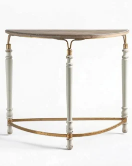 Mesa de console composta, semicircular, com design que se ajusta à parede, de madeira que economiza espaço, pés torneados refinados, estrutura curva, A2388-Branco Vintage