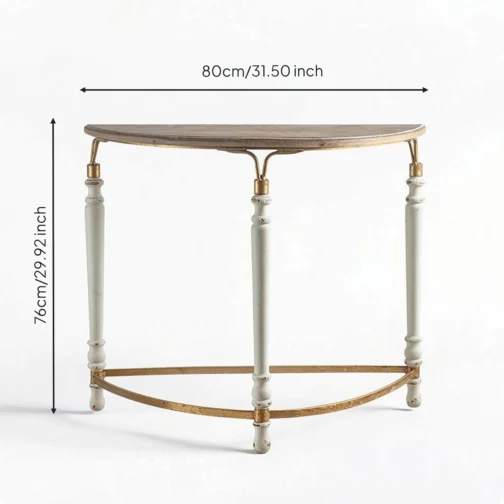 Mesa de console composta, semicircular, com design que se ajusta à parede, de madeira que economiza espaço, pés torneados refinados, estrutura curva, A2388-Branco Vintage - Imagem 4