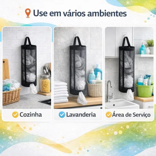 Puxa Saco Organizador Porta Sacolas Plásticas de Cozinha Acessório Prático e Sustentável para Armazenamento Eficiente (Cinza) - Imagem 6