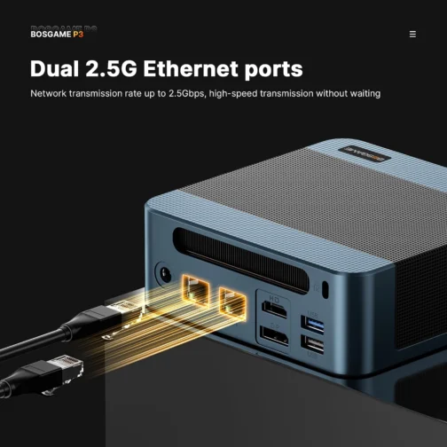 BOSGAME P3 Lite Gaming Mini PC with AMD Ryzen 7 6800H, 32GB DDR5 RAM 1TB PCIe 4.0 NVMe SSD, Radeon 680M iGPU, Dual 2.5G LAN Win 11 Pro Desktop Computer with USB4/8K UHD/Wi-Fi 6E/BT 5.2 - Imagem 6
