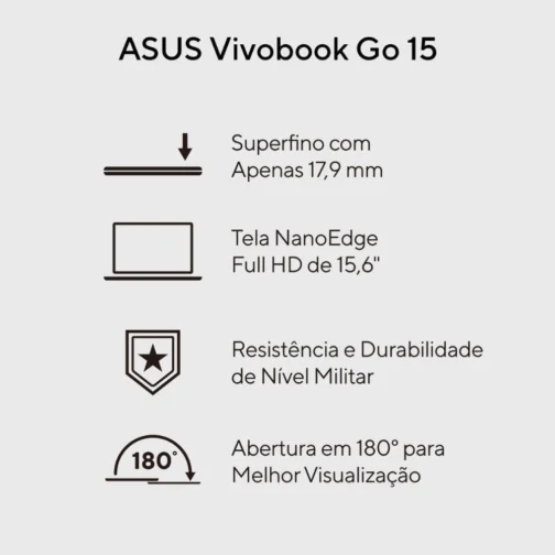 Notebook Asus Vivobook Go E1504ga Intel Core i3 N305 8gb Ram 256gb Ssd Windows 11 Tela 15,6" Fhd Silver - Nj434w - Imagem 3