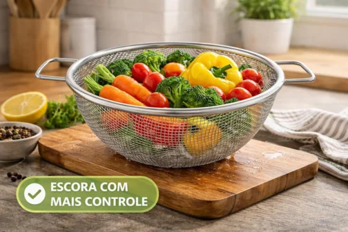 Escorredor de Alimentos Inox 22cm com Alças Laterais | Peneira Multiuso para Massas, Verduras, Legumes e Cozinha Profissional - Imagem 3