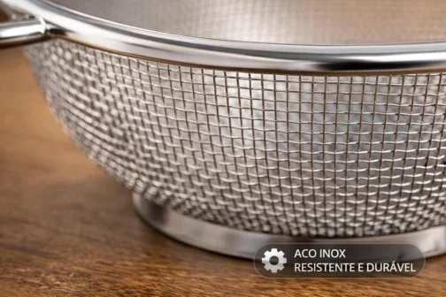 Escorredor de Alimentos Inox 22cm com Alças Laterais | Peneira Multiuso para Massas, Verduras, Legumes e Cozinha Profissional - Imagem 6