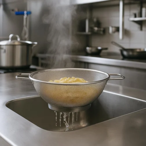 Escorredor de Alimentos Inox 22cm com Alças Laterais | Peneira Multiuso para Massas, Verduras, Legumes e Cozinha Profissional - Imagem 9